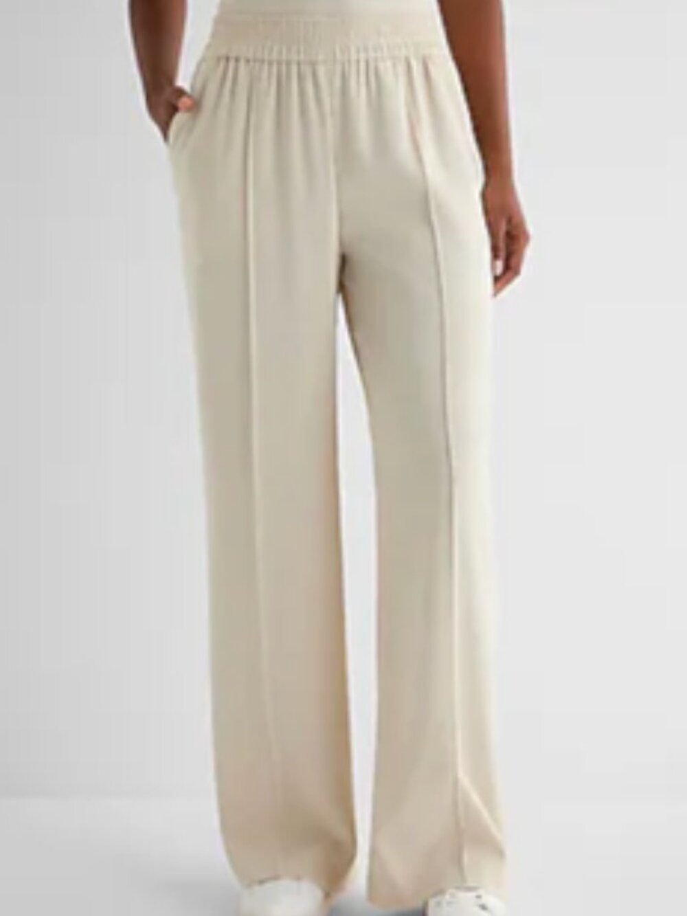 Express Ivory Front Stitched Seam Crepe Stretch Wide Leg Pant Sz L